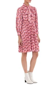 Donna Morgan $148 Bow Neck Pink/Ivory Geometric Pleated Twill Dress Size 4 NWT - Picture 1 of 5