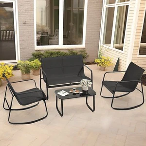 4 Pcs Patio Conversation Set Fabric Chairs +Table Furniture Textilene Backyard - Picture 1 of 6