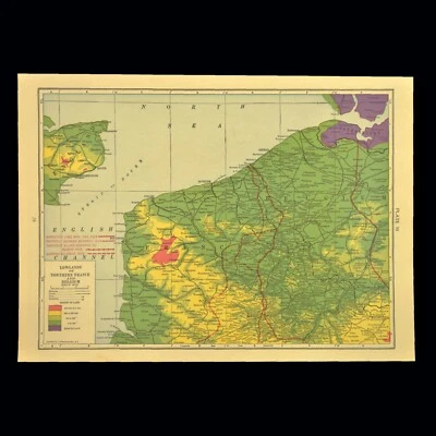 Primera Guerra Mundial Posguerra Francia Mapa Línea Armisticio Tiempo de Guerra Líneas de Batalla Bélgica Topográfico Foto 1 de 4