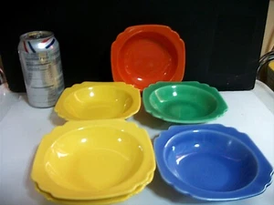 6 Homer Laughlin Riviera Bowls 5 1/4" Art Deco Red Green Yellow Blue - Picture 1 of 11