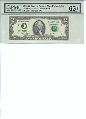 2003 $2 FRN FR1937-C* PMG 65 EPQ, Philadelphia * Note S/N C00011556*!!! - Image 1 of 2