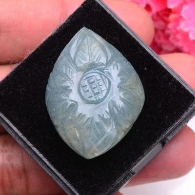 66.90 Ct Natural Aquamarine Rare Fancy Hand Carving Huge Size Untreated Gemstone - Image 1 of 4