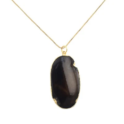 Colgante de piedras preciosas de ágata negra enchapado en oro collar regalo de boda joyería Foto 1 de 4