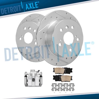 Rear Drilled Rotors + Right Caliper Brake Pads for 2013-2017 Camry Avalon ES300h - Image 1 of 4