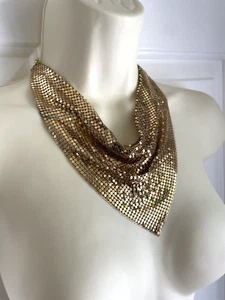 Whiting & Davis Halskette Golden Mesh Schal Latz Vintage Retro Selten Atemberaubend - Bild 1 von 8