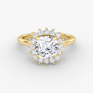 2 Ct Cushion Cut IGI Lab Grown Diamond Halo Engagement Ring 14k Yellow Gold - Picture 1 of 4