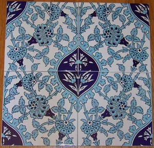 Turkish 16"x16" Ottoman Tulip Iznik Blue & White Carnation Pattern Ceramic Tile  - Picture 1 of 1