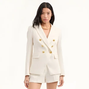 Giacca Blazer Doppiopetto Veronica Barba Donna Carriera Miller Dickey Lino - Foto 1 di 12