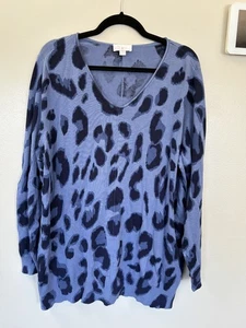 belle Kim Gravel women's blue animal print sweater size 1X excellent condition - Picture 1 of 3