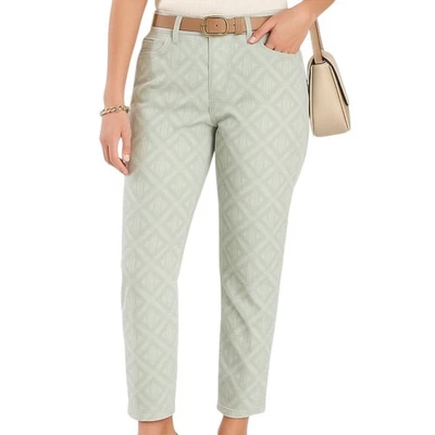 NYDJ Ankle Pants Lift Tuck Pastel Mint Green White Diamond Geometric Size 6 Jean - Image 1 of 4