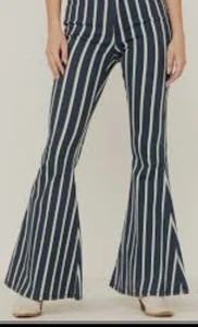 Rock & Roll Denim Blue Striped Flare Jeans Girls Size 14 - Picture 1 of 7