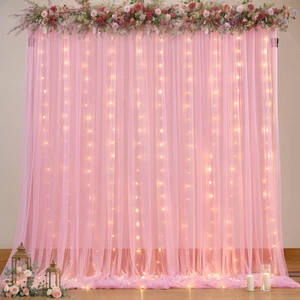 Cortinas transparentes con luces para bodas baby shower fondo de fotos rosa - Picture 1 of 12