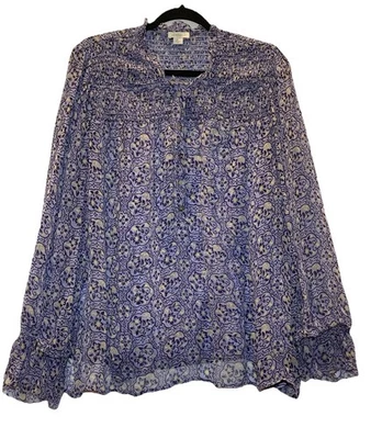 Top Sundance Azul Estampado Boho Gasa XL Cottagecore Cami Manga Globo Foto 1 de 4