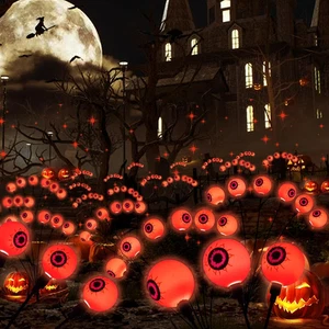 Paquete de 2 decoraciones de Halloween al aire libre 12 piezas luces solares de estaca de globo ocular decoración - Imagen 1 de 12
