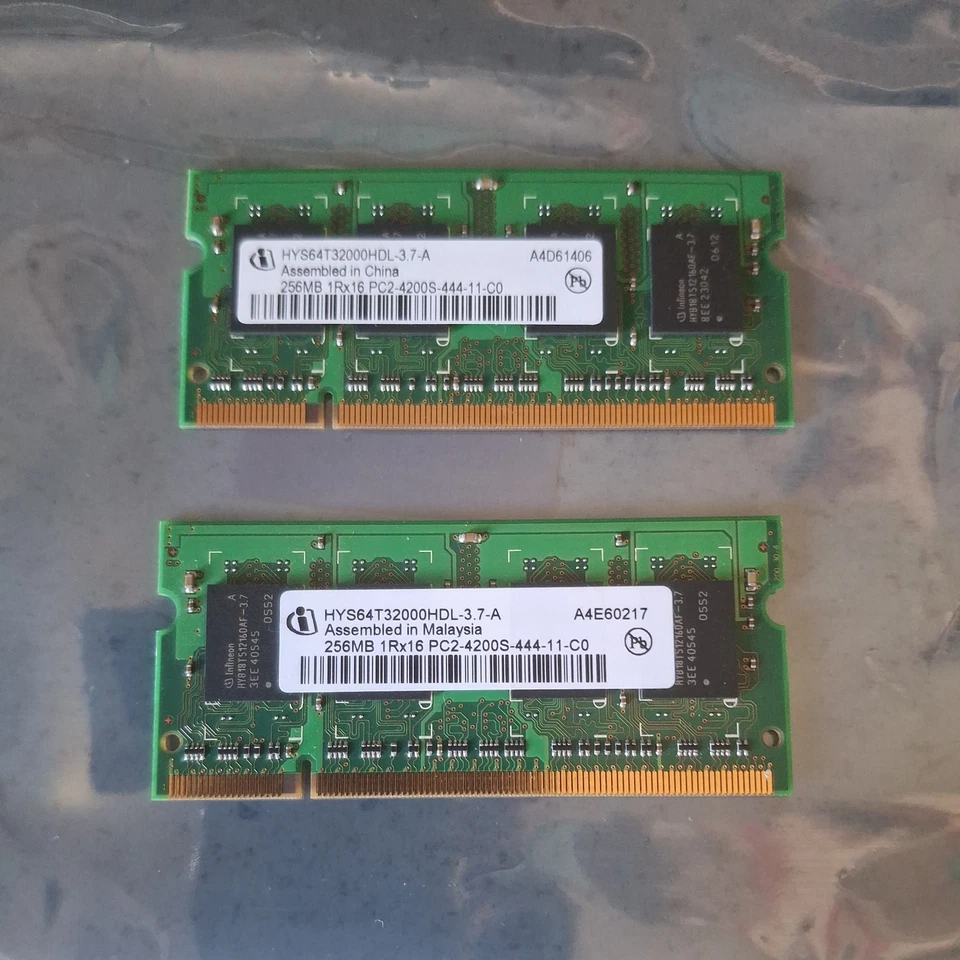 512MB - 2x Infineon 256MB PC2-4200S DDR2 200pin SODIMM RAM, HYS64T32000HDL-3.7-A - Image 1 of 2