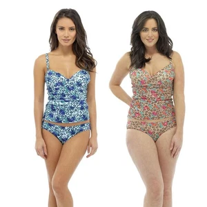 Ladies Tankini Set Womens Tummy Control Padded Swimwear Blue/Multi - Picture 1 of 5