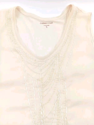 Coldwater Creek Top XL Cream Beaded Chiffon Sleeveless Top Women Size XL 16 - Image 1 of 4