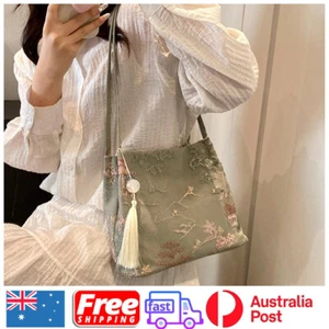 New Chinese Style Handbag Vintage Jacquard Tassel Wrist Bag Hanfu Tote Bag Pouch - Picture 1 of 15