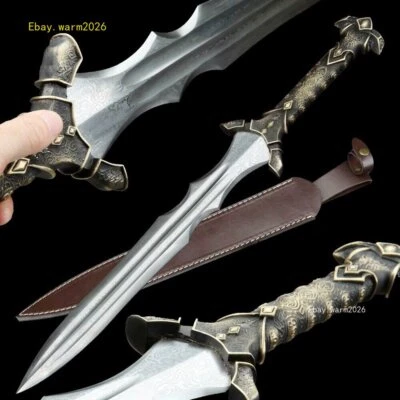 Nice Brass Handle Double-edged Sword Sharp Damascus Folded Steel Battle Ready - Image 1 of 4