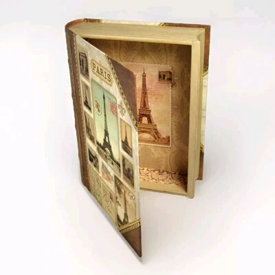 Caja de libro de imitación de tarjetas postales de París estudio perforador Torre Eiffel Foto 1 de 4