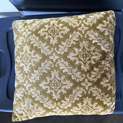 Vintage Chenille Throw Pillow Gold Green Soft Square - Image 1 of 4