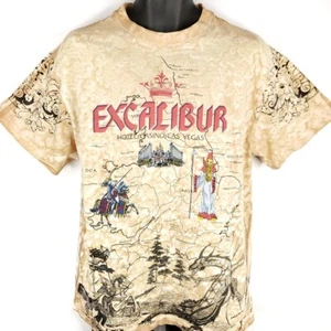 Camiseta De Colección Excalibur Casino Para Hombre Talla Grande Años 90 Dragones Caballero Mago AOP - Imagen 1 de 7