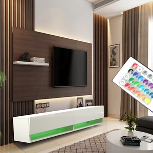 LED Lowboard TV-Schrank 140 Hochglanz Hängeschrank Fernsehschrank weiß 57044 - Bild 1 von 13