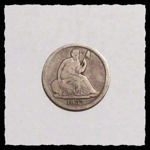 1837 No Stars  SEATED LIBERTY HALF DIME Weak Strike Reverse  VG+ / F  #38D4 Cover