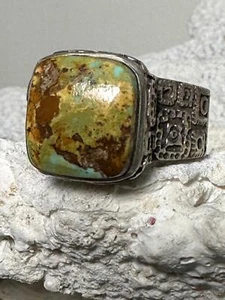 Turquoise ring Boho  size 12.50 sterling silver women men - Picture 1 of 13