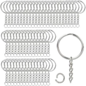 100 Pcs Bulk Split Metal Key Rings Keyring Blanks With Link Chains For DIY Craft - Picture 1 of 5