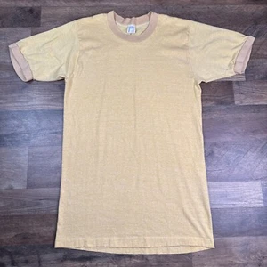 Vtg 60s 70s Towncraft Plus Yellow USA Made Blank Ringer T Shirt Large  - Picture 1 of 12