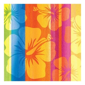 Sunset Stripes Bright Hibiscus Tropical Summer Luau Theme Party Beverage Napkins - Picture 1 of 1