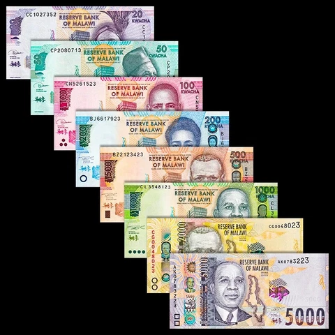 Set 8 PCS, Malawi 20-5000 Kwacha, 2020-21, Banknotes, UNC Cover