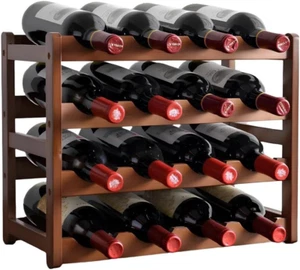 9SHOME 4 Tiers Bamboo Wine Rack, Wooden 16-Bottle Display Wine Bottle Storage Ho - Picture 1 of 9