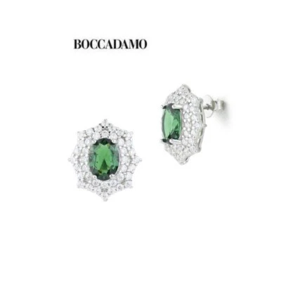 BOCCADAMO   OR832V  orecchino    pietra verde ovale + zirconi /  argento 925 mm - Immagine 1 di 4