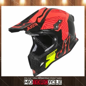 J12 Carbon Fiber Off Road MX Dirt Bike Helmet Flat Black Syncro Red Lime L DOT - Picture 1 of 10