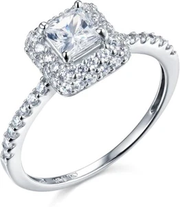 2.25 Ct Princess Cut Double Halo Engagement Wedding Ring Solid 14K White Gold - Picture 1 of 3
