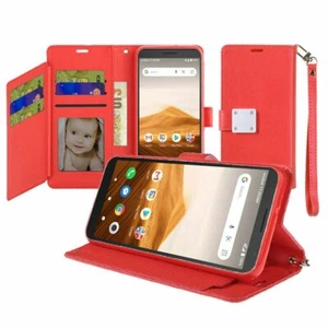 For Alcatel Apprise Wallet Card Holder Pouch Case Phone Cover + Tempered Glass - Picture 1 of 8