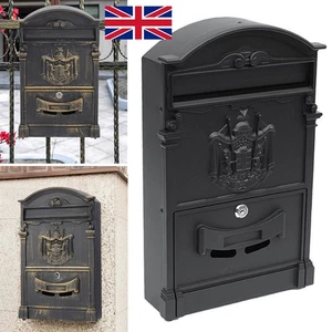 LARGE VINTAGE OUTDOOR LOCKABLE LETTER-POST BOX MAILBOX WALL MOUNTED SECURE MAIL - Picture 1 of 13