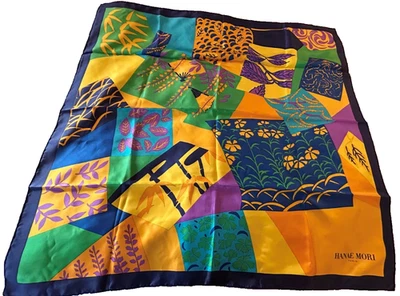 Nuevo sin etiquetas Hanae Mori bufanda de seda multicolor 35"x 35" Foto 1 de 2