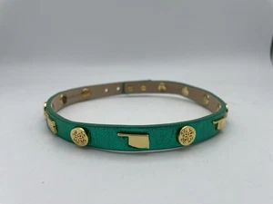 Brazalete Rústico Cuero Metálico Verde Doble Envoltura Tono Dorado Oklahoma - Imagen 1 de 3