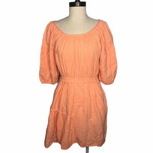 Apiece Apart Camellia Short Sleeve Dress Coral Cotton Gauze 2 EUC $295 - Picture 1 of 12