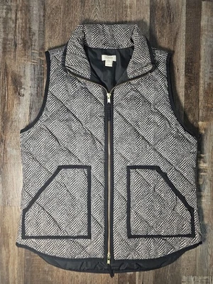 Colete acolchoado feminino J Crew S excursão colcha espinha de peixe zíper duplo mistura de lã  - Imagem 1 de 4