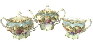 RS Prussia Porcelain Teapot Sugar Creamer Set Hand Painted Floral Art Nouveau - Picture 1 of 13