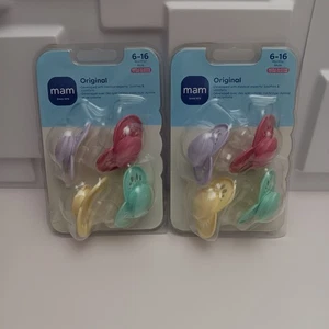 MAM 6-16 MONTHS SILICONE PACIFIER COLORFUL VARIETY 4 PACK BUNDLE OF 2 - Picture 1 of 8