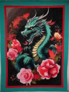 5D Diamant Kunst Malerei Drache und Rosen 30x40cm (12""x14") - FERTIG - Bild 1 von 5