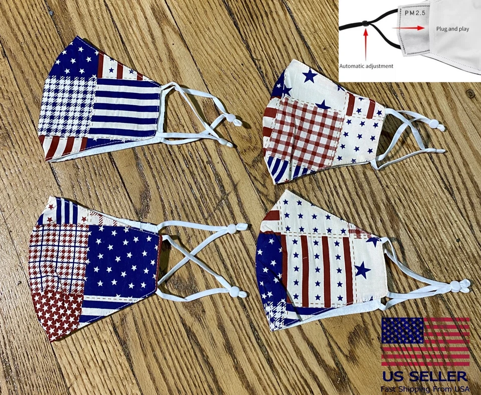 FACE MASK DOUBLE LAYER FABRIC FASHION MASKS WASHABLE REUSABLE 4 PACK Cotton  - Image 1 of 2