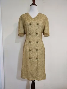 Laurence Kazar Sz 10/12 Gold Beaded Double Breasted Cocktail Dress Vintage 80s - Picture 1 of 12