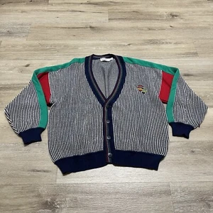 Vintage St Croix Sweater Mens Medium Blue Stripe Cardigan Hot Air Balloon - Picture 1 of 7