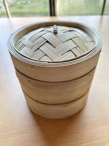 2-Tier bamboo steamer basket with lid for dim sum diameter  5"  - Picture 1 of 4